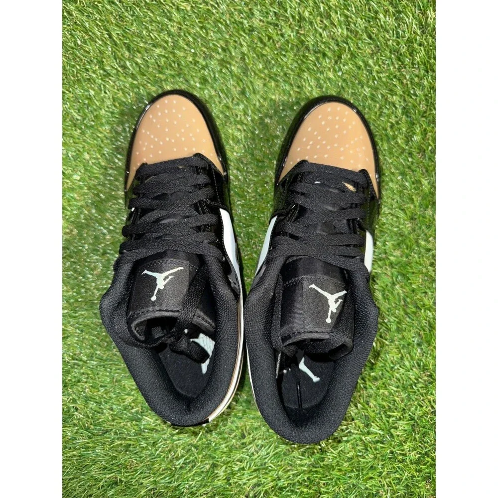 Men's 9 Nike Air Jordan 1 Low TD Football Cleats Patent Gold Black FJ6245-701